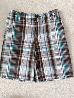 Plaid Cotton Blend kid's Shorts - Brown & Teal